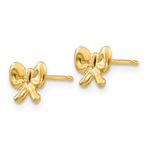 14K Gold Polished Bow Button Earrings with Nickel-Free Silicone Back